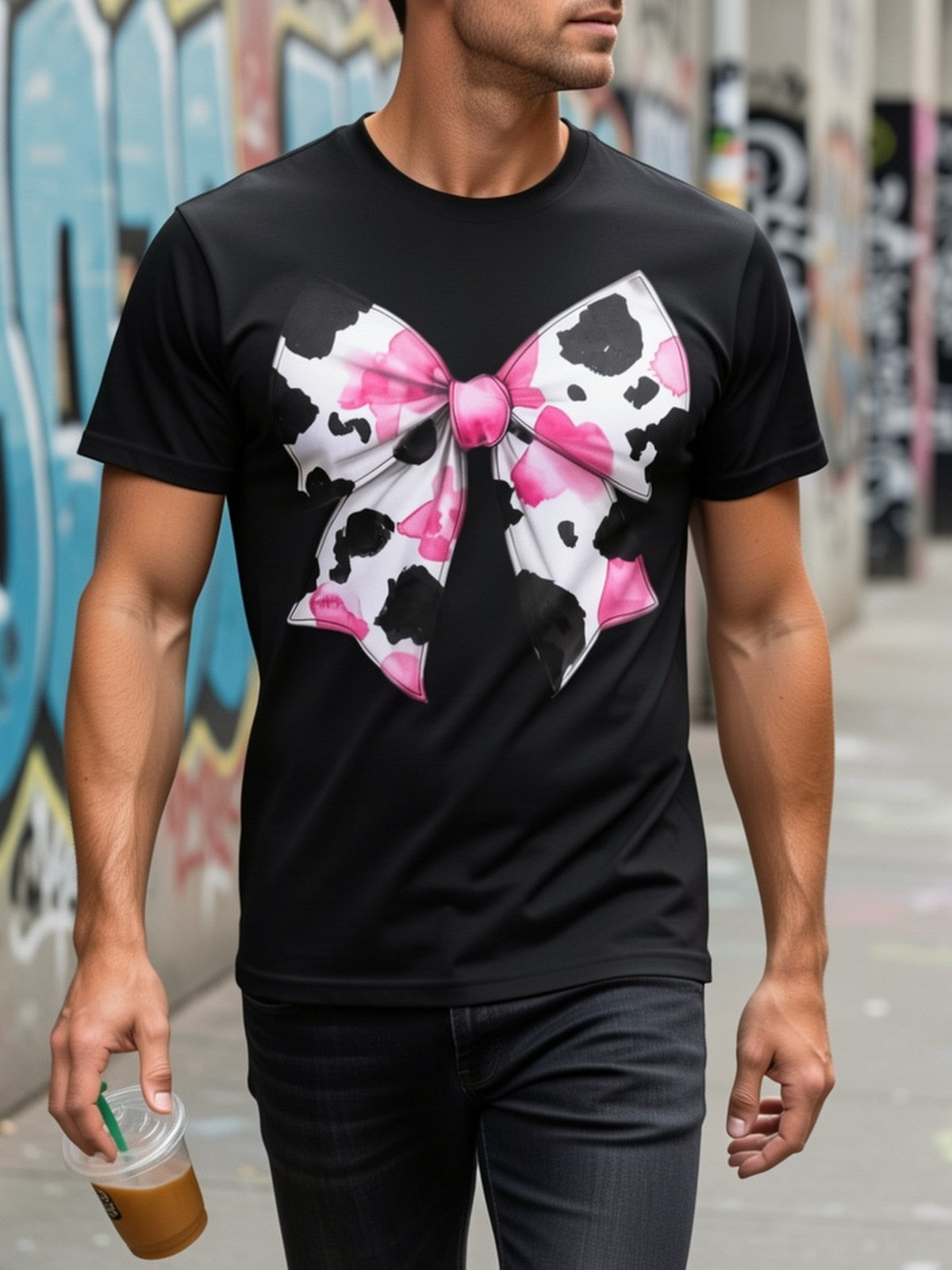 Cute Cow Print Bow Casual Short Sleeve Comfort Trendy Summer Gift Unisex Tee