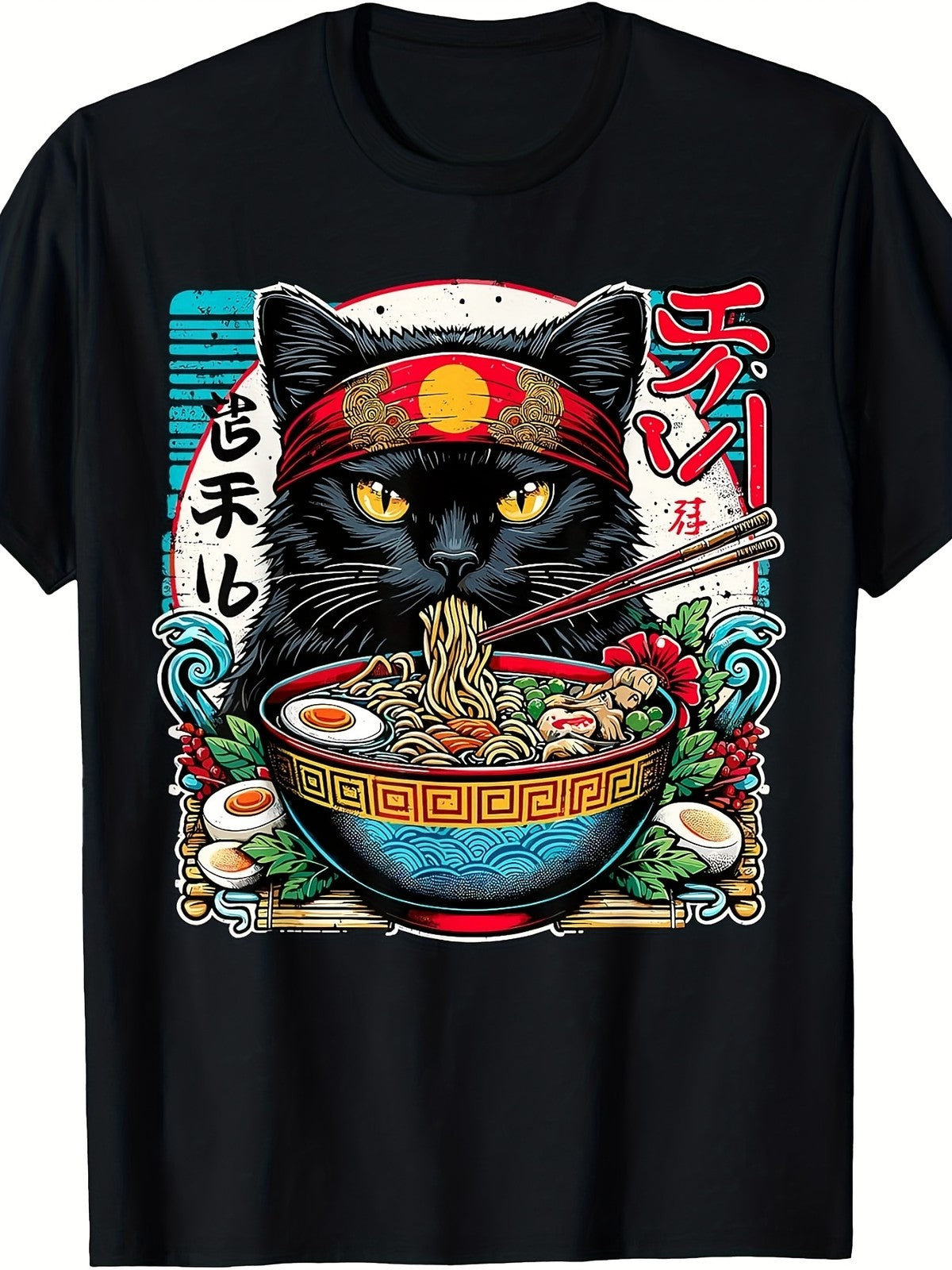 Kawaii Cat Ramen Noodle Japanese Anime Retro Summer Casual Gift Unisex Tee