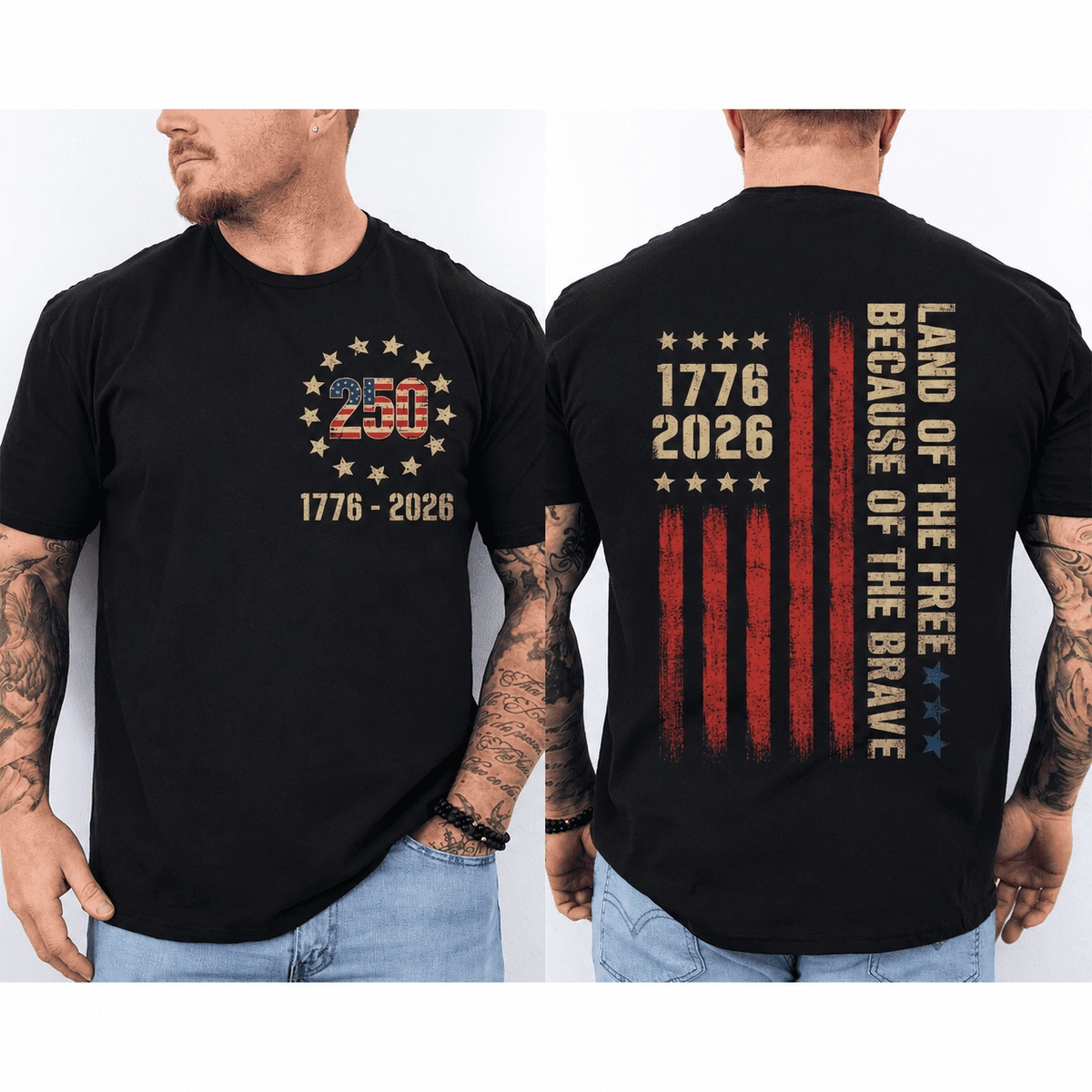 1776 2026 America 250 Patriotic USA Front Back 4th July Independence Unisex Tee