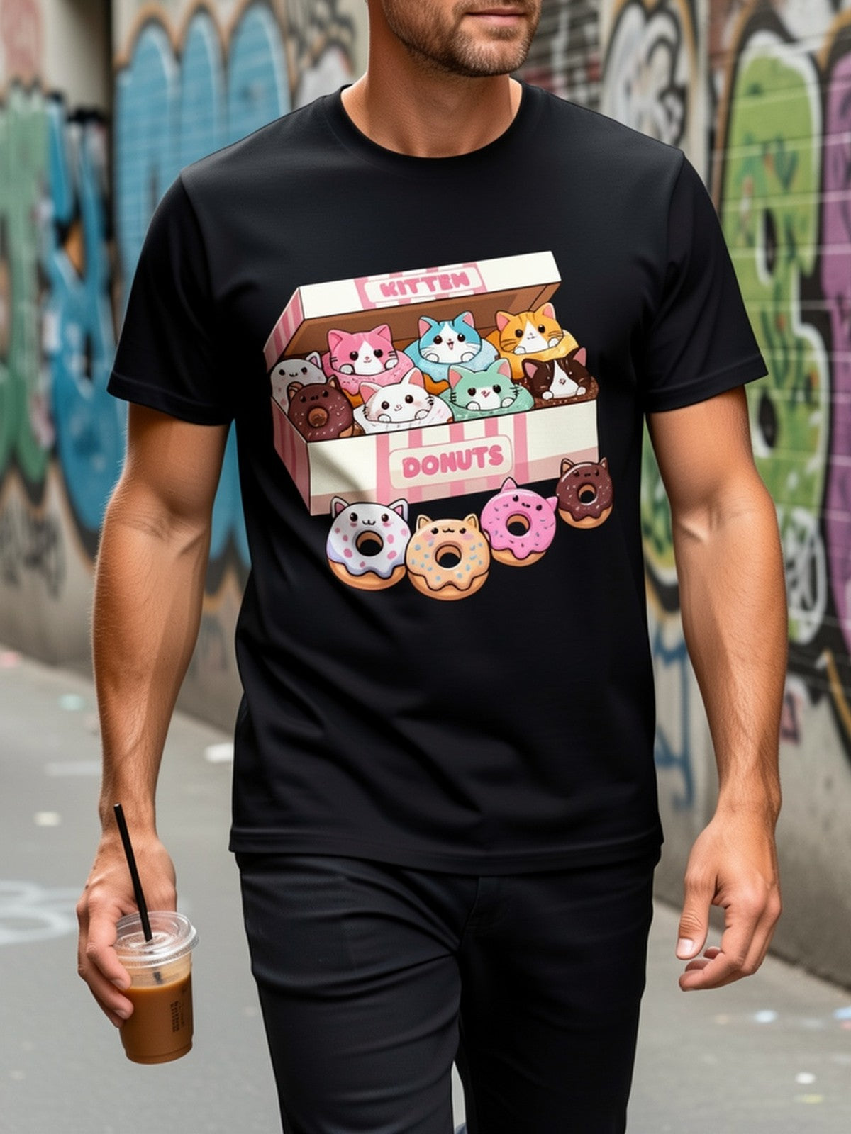 Kitten Donuts Cat Lover Cute Doughnut Streetwear Trendy Summer Gift Unisex Tee