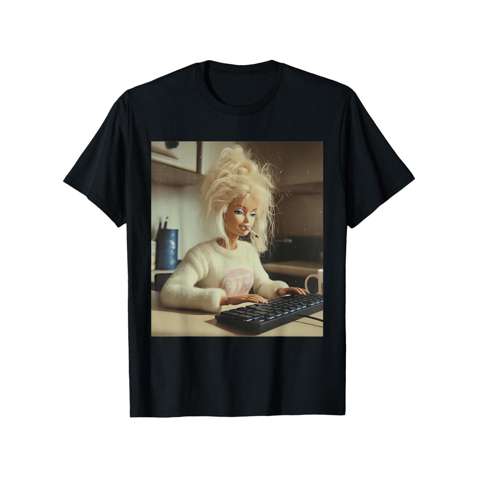 Funny Creepy Doll Face Smoking Meme Distressed Vintage Unisex Graphic T-Shirt