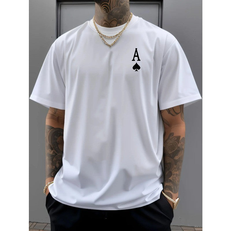 Summer Oversized T-Shirt For Men 100% Cotton Retro Spade Print Casual Tee