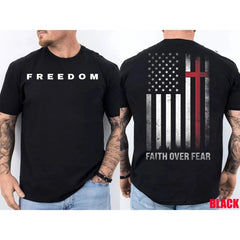2-Sided Freedom Christian USA Flag Faith Over Fear T-Shirt