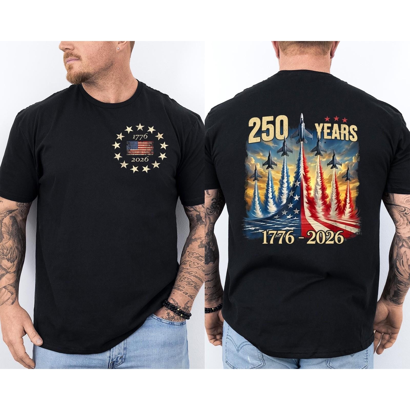 250 Years America Anniversary Fighter Jets 250th Birthday Front & Back T-Shirt