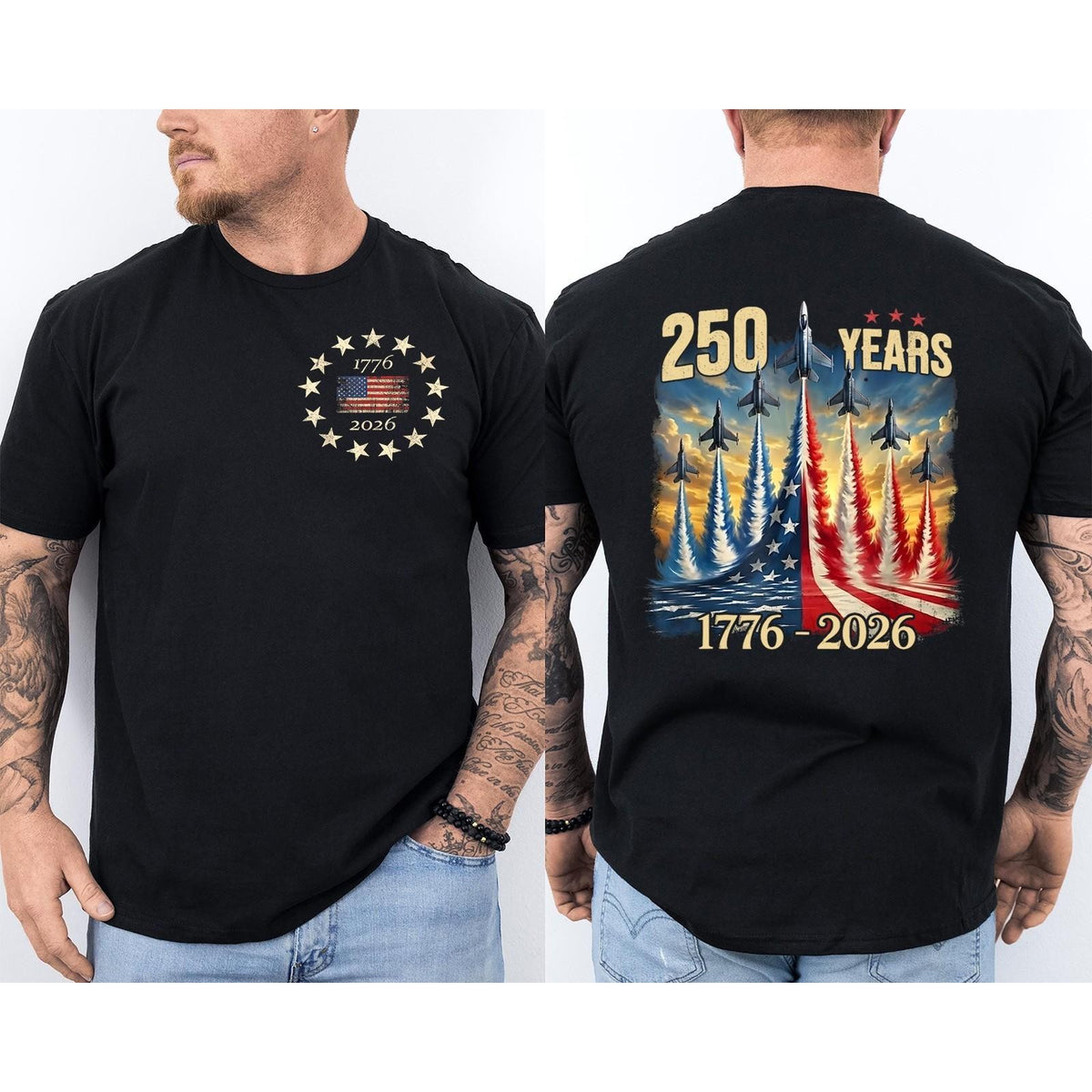 250 Years America Anniversary Fighter Jets 250th Birthday Front & Back T-Shirt