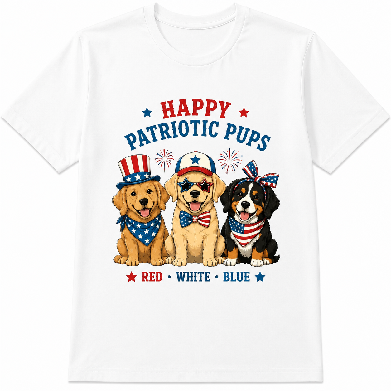 Patriotic Puppy Red White Blue American Flag Dog Lover Summer Trendy Unisex Tee