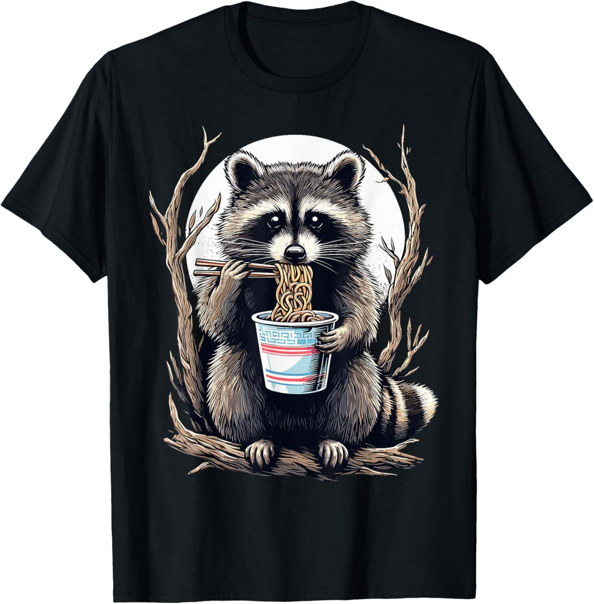 Raccoon Eating Instant Noodle Cup Funny Animal Meme Graphic Unisex Tee