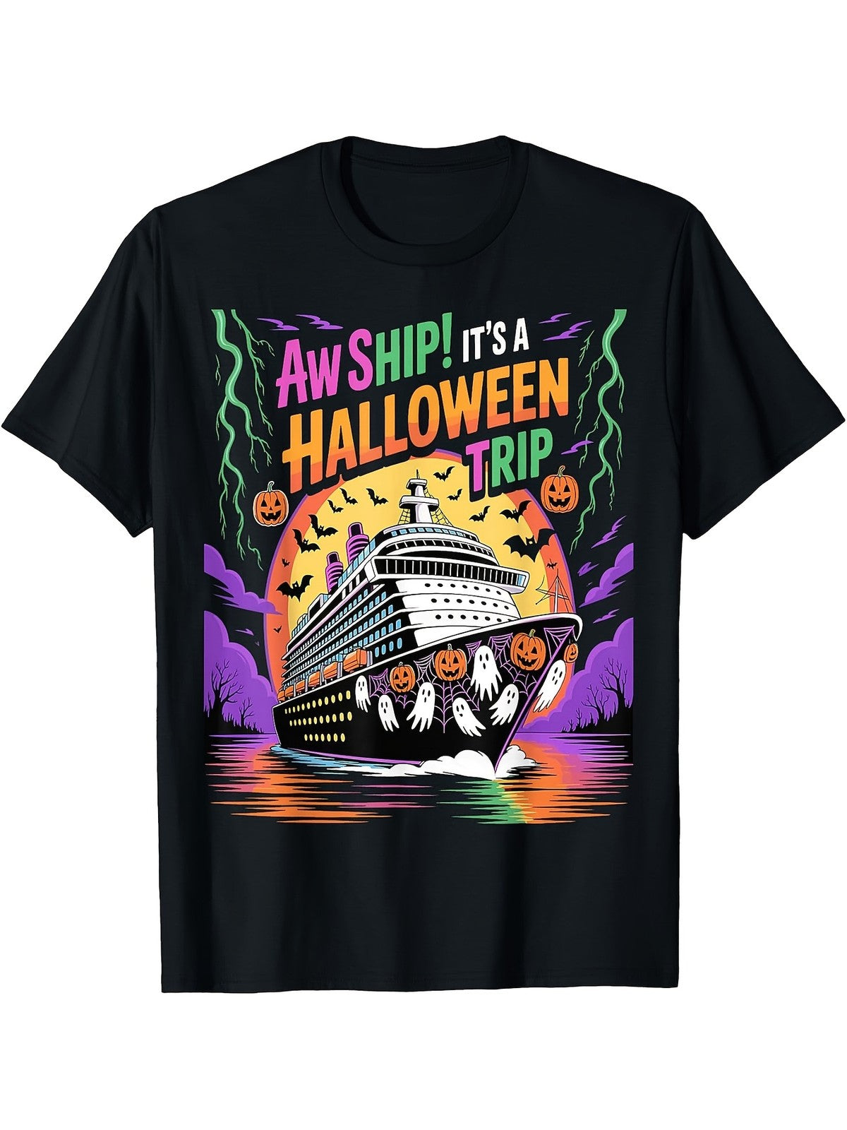 Aw Ship Nautical Disaster Halloween Cruise Costume Spooky Casual Gift Unisex Tee
