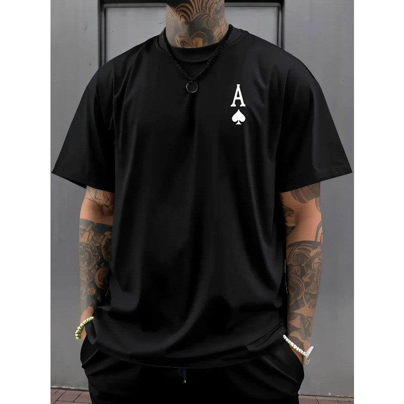 Summer Oversized T-Shirt For Men 100% Cotton Retro Spade Print Casual Tee