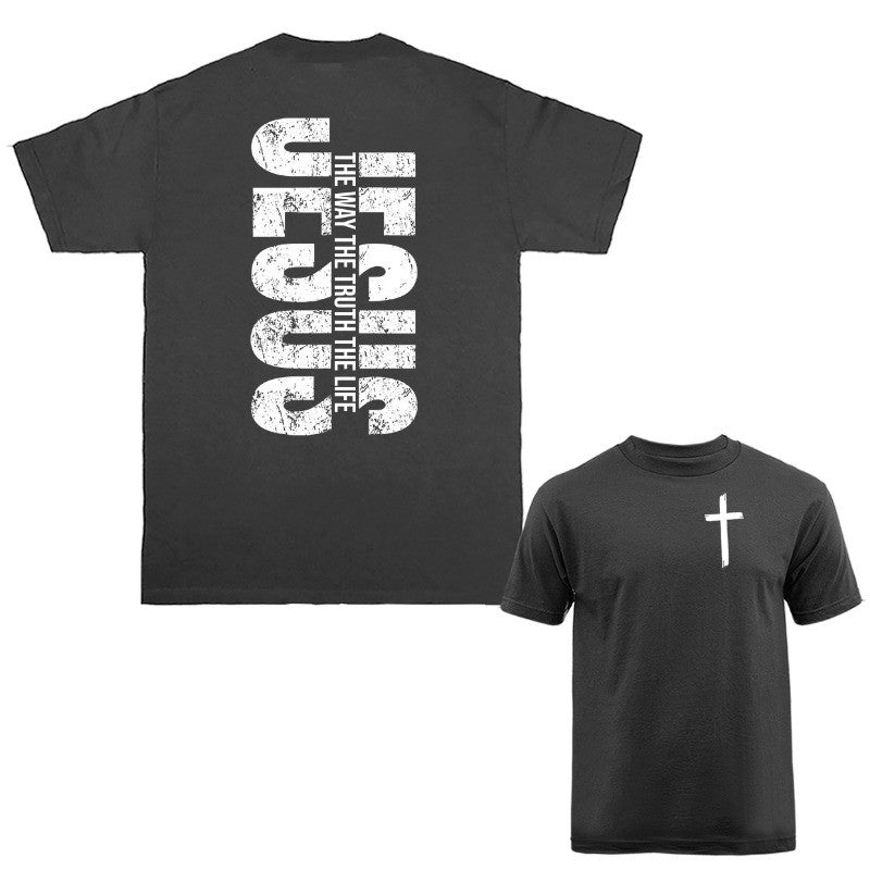 Jesus The Way The Truth The Life Christian Cross T-Shirt - Religious Bible Verse Faith Graphic Tee, Casual Crewneck