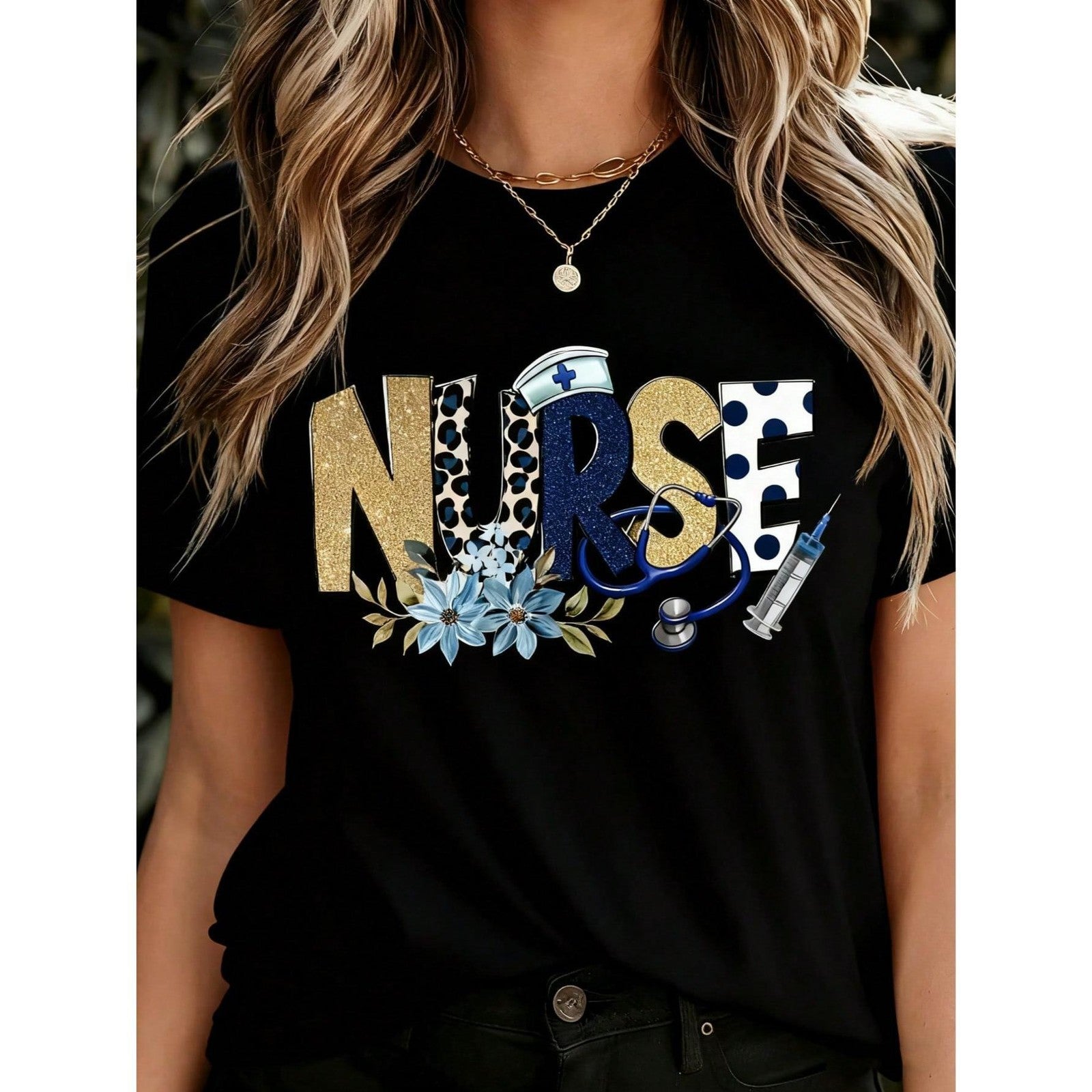 Nurse Life Floral T-Shirt | Stethoscope & Flower Graphic Tee for Nurses