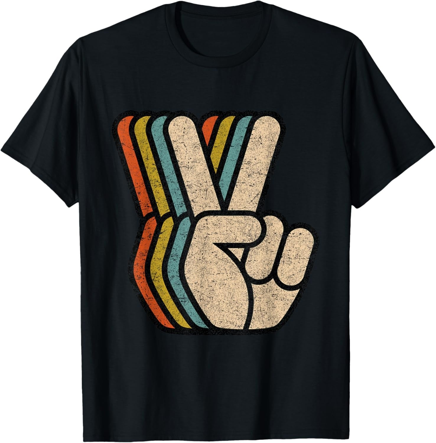 100% Cotton Retro Peace Sign V Hand Gesture T-Shirt - 60s-80s Vintage Cool Graphic Tee