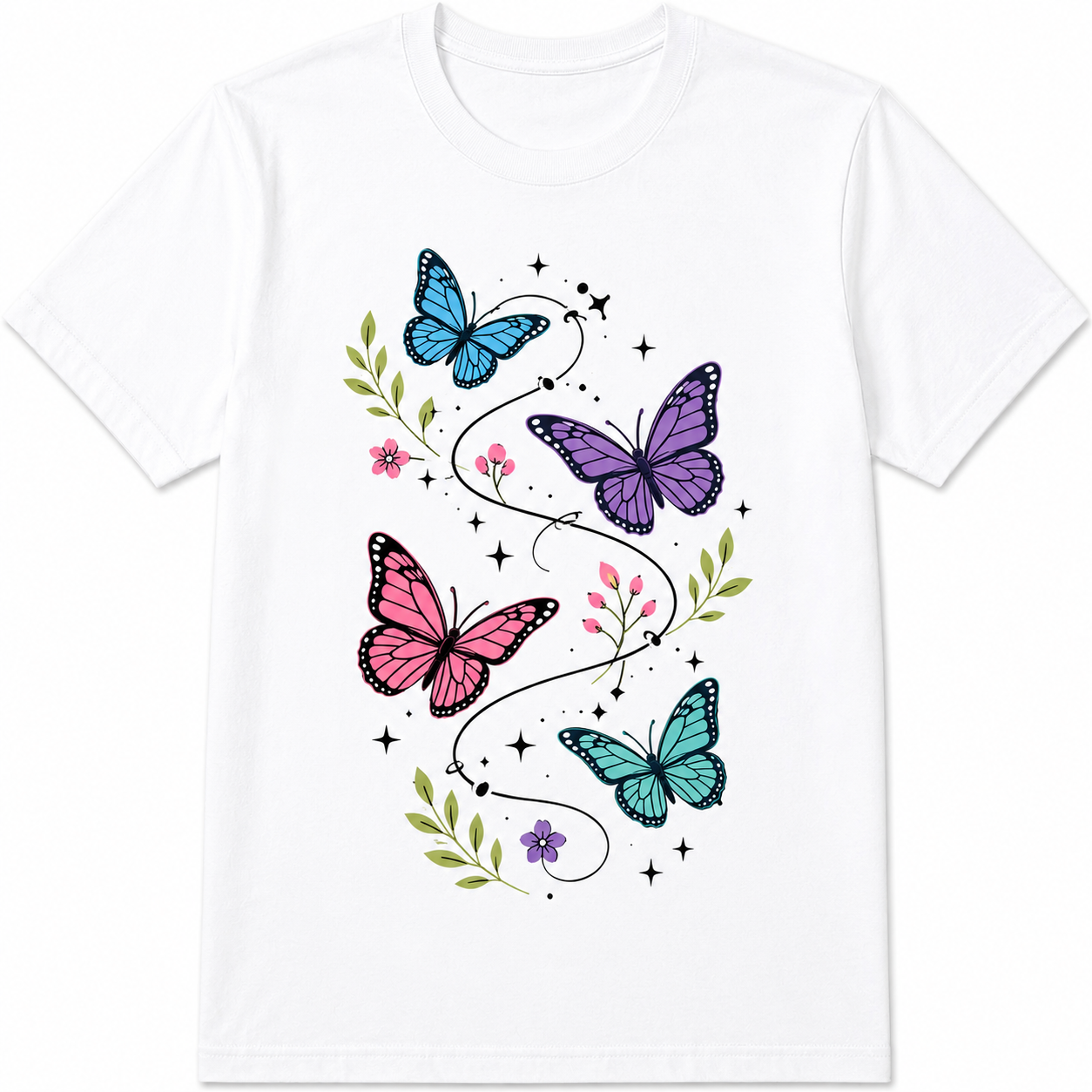 Butterfly Floral Botanical Nature Print Summer Casual Trendy Gift Unisex Tee
