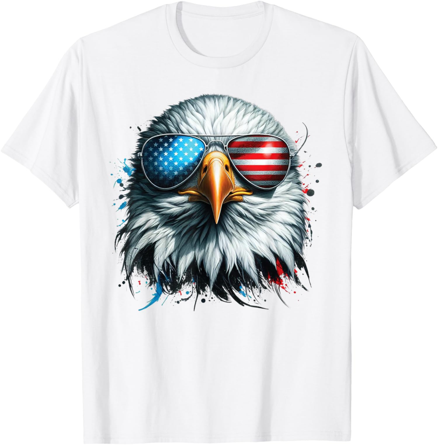 Funny Patriotic Bald Eagle with American Flag Sunglas Unisex T-Shirt