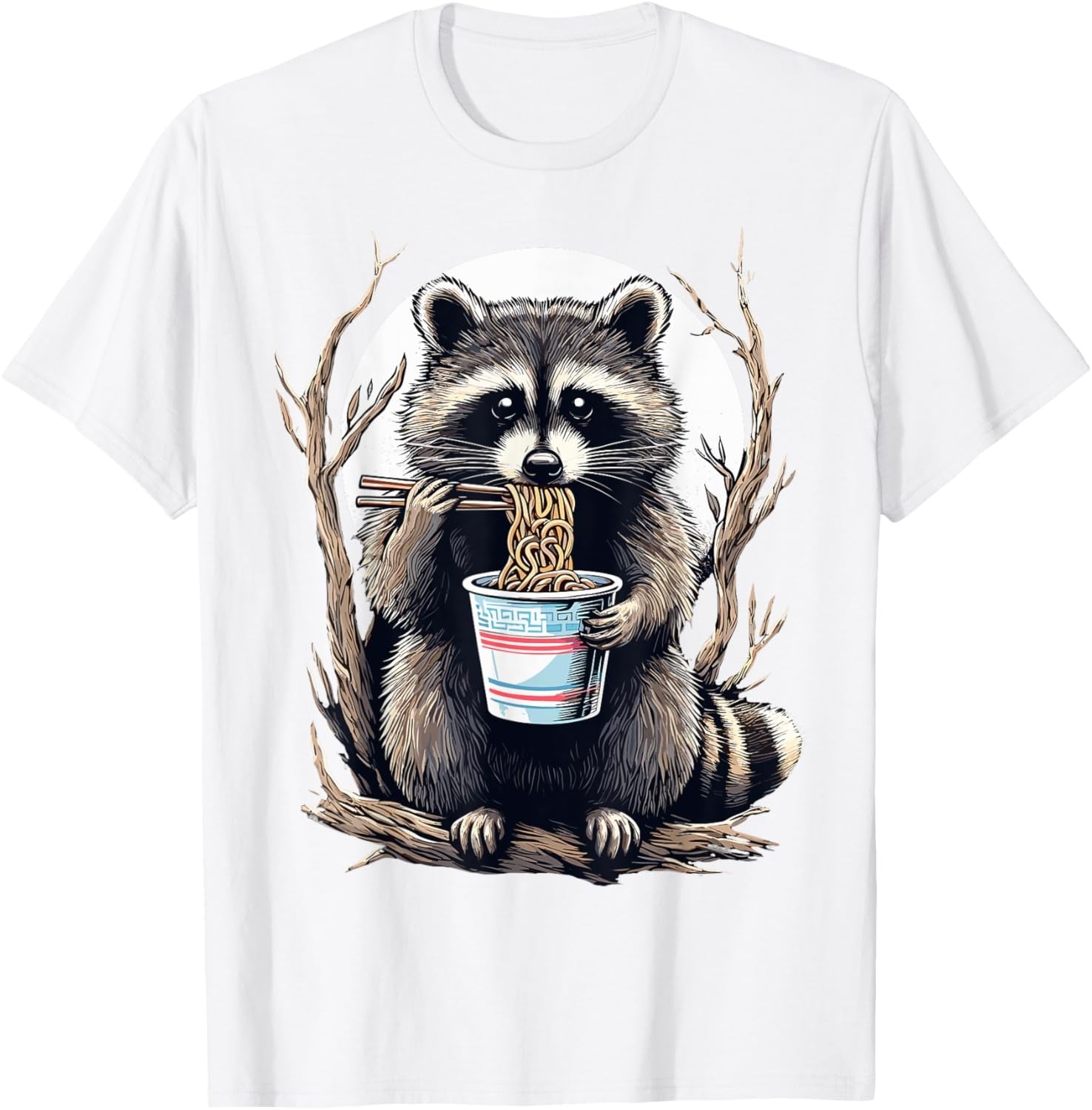 Raccoon Eating Instant Noodle Cup Funny Animal Meme Graphic Unisex Tee