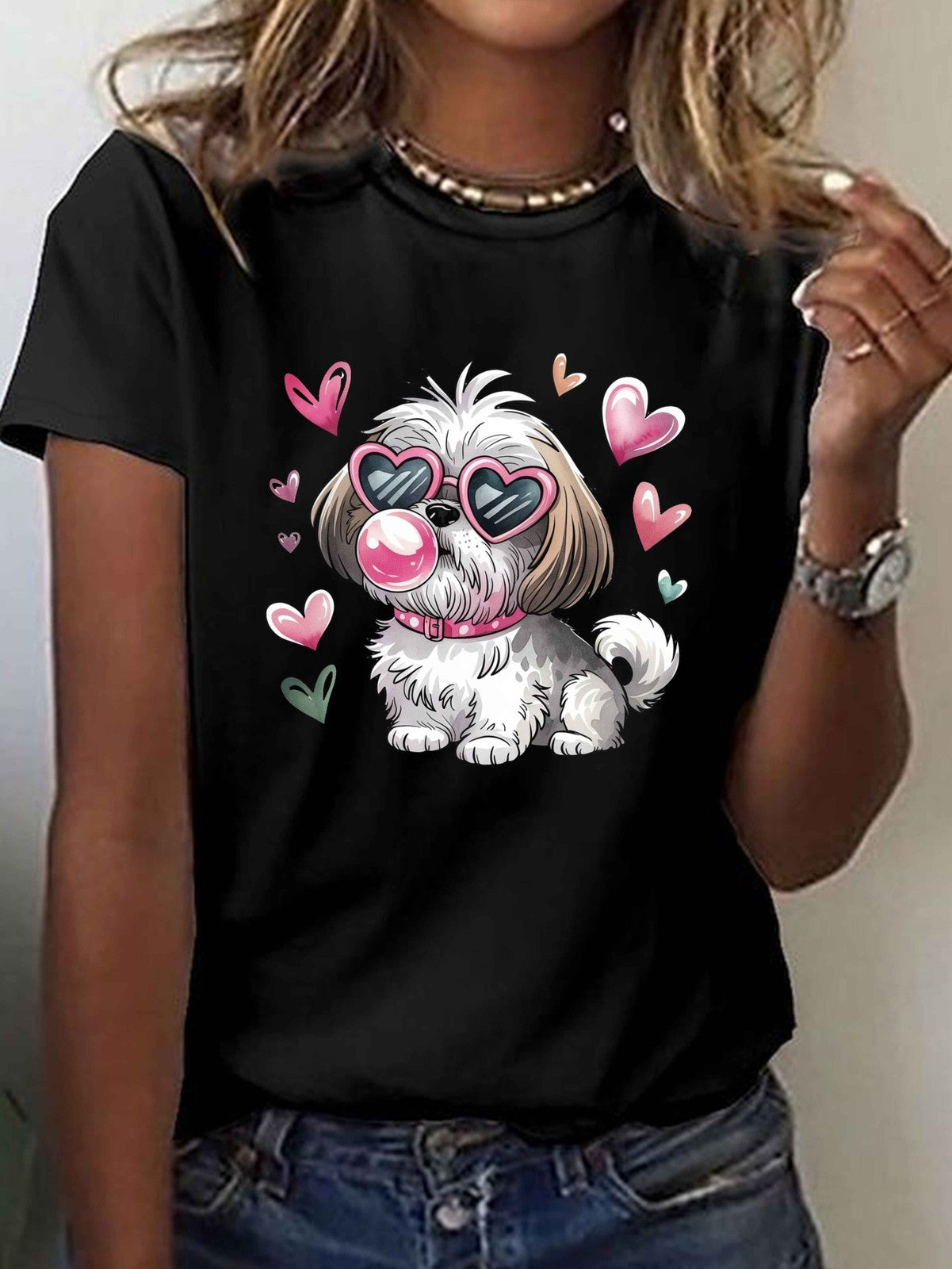 Shih Tzu Heart Glasses Cute Dog Lover Casual Playful All Season Gift Unisex Tee