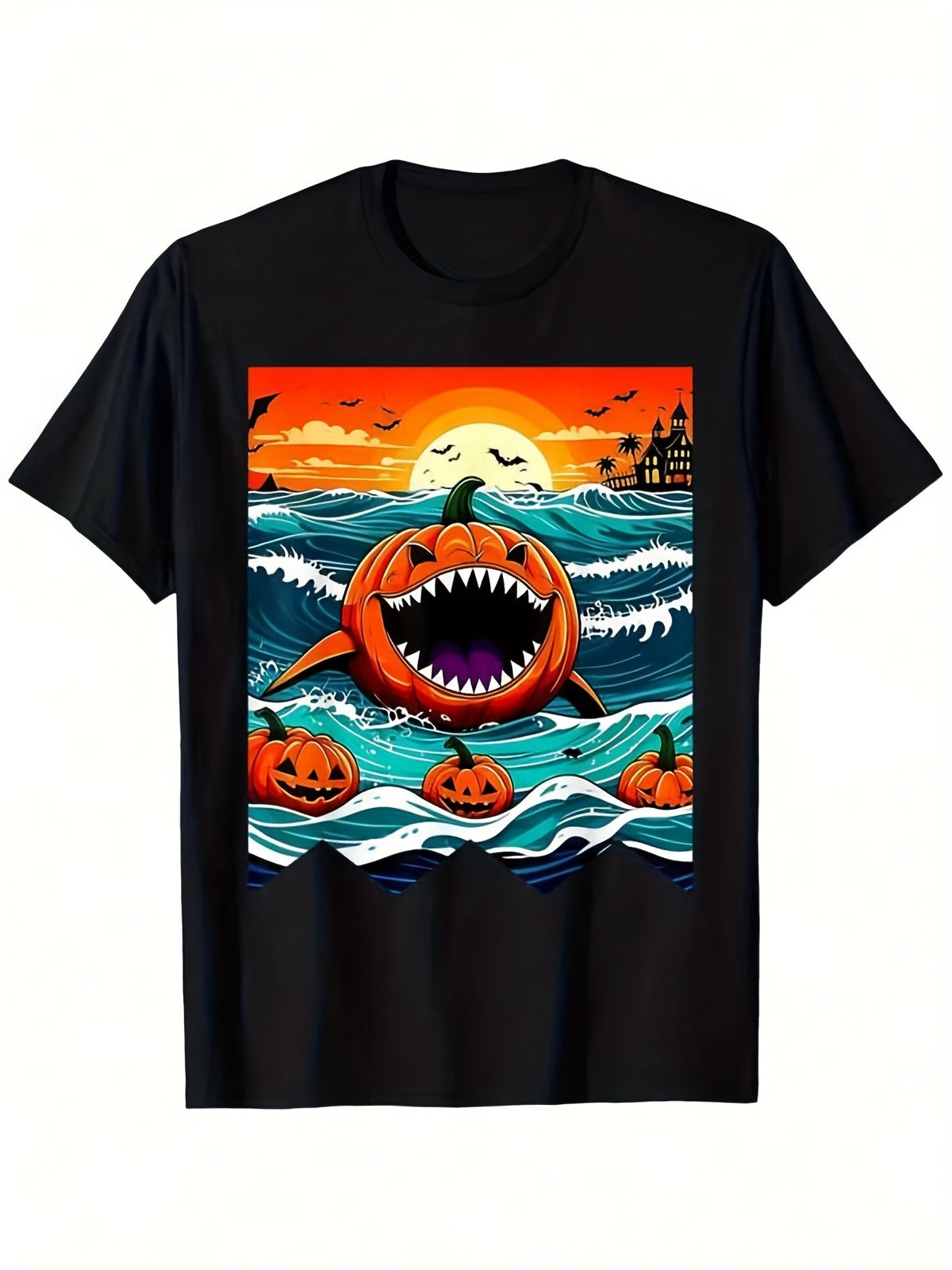 Pumpkin Shark Spooky Summerween Funny Halloween Trendy Casual Gift Unisex Tee