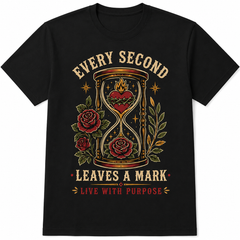 Vintage Hourglass Every Second Leaves Mark Gothic Tattoo Rose Retro Unisex Tee