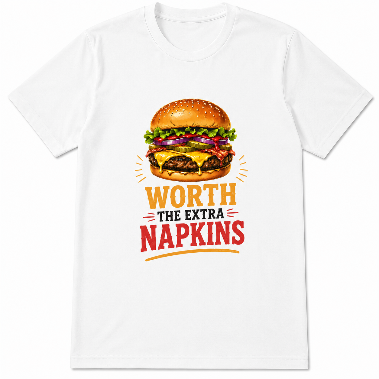 Cheeseburger Worth Extra Napkins Retro Fast Food BBQ Cookout Vintage Unisex Tee