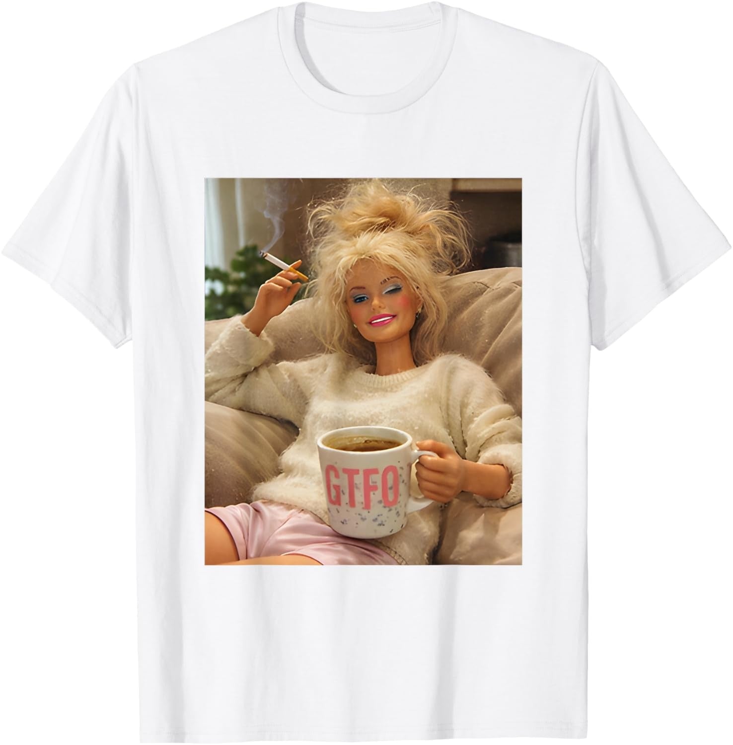 Funny Disgusting Doll Face Smoking Meme Viral Humor Graphic Unisex Tee