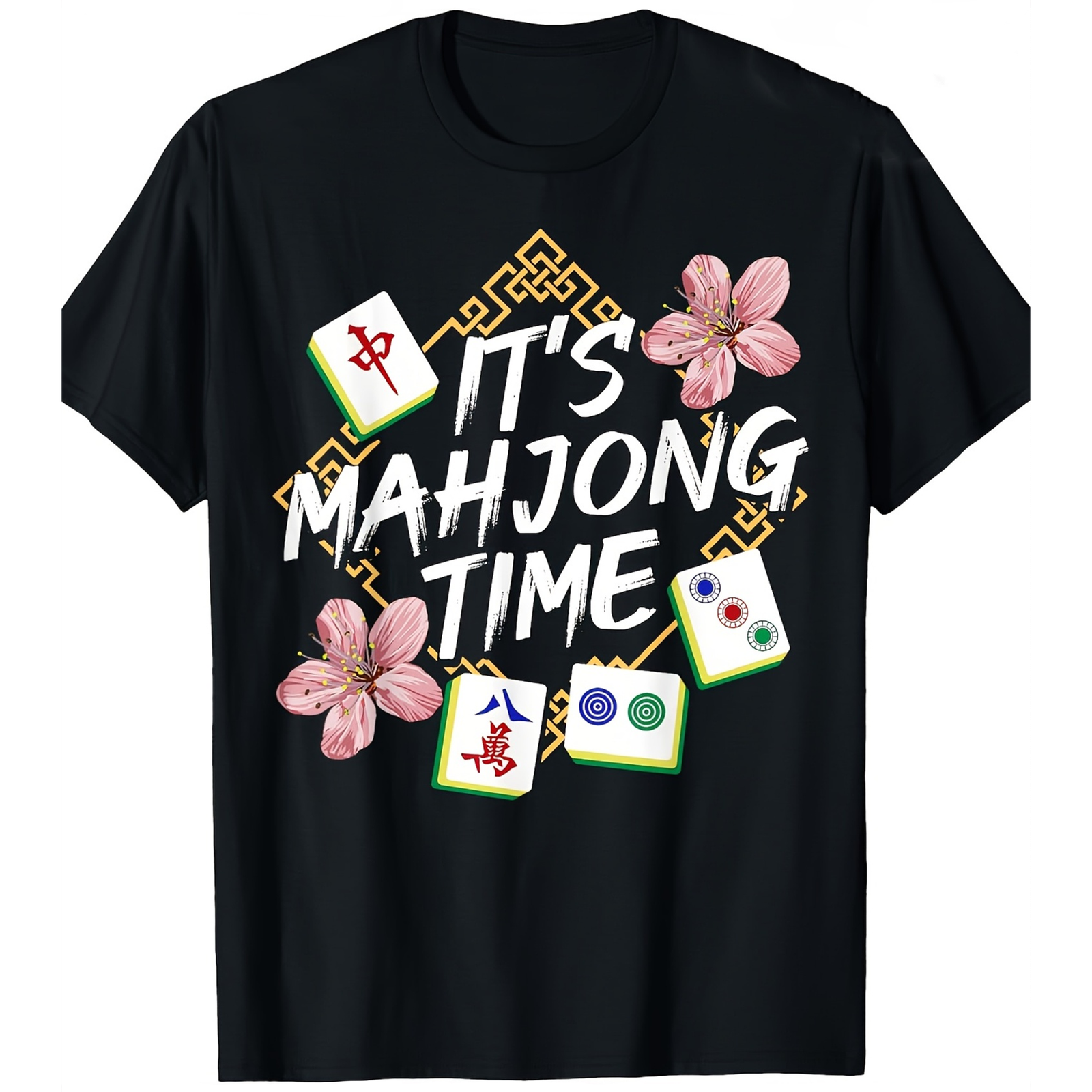 Vibrant Mahjong Themed Graphic Tee for Men Women, Cute Mahjong Tile Short Sleeve T-Shirt, Casual Street Style Crew Neck Top for Game Lover Gift