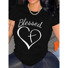 Men's "Blessed" Heart Graphic Casual T-Shirt Men's Positive Affirmation Heart Print Graphic Tee