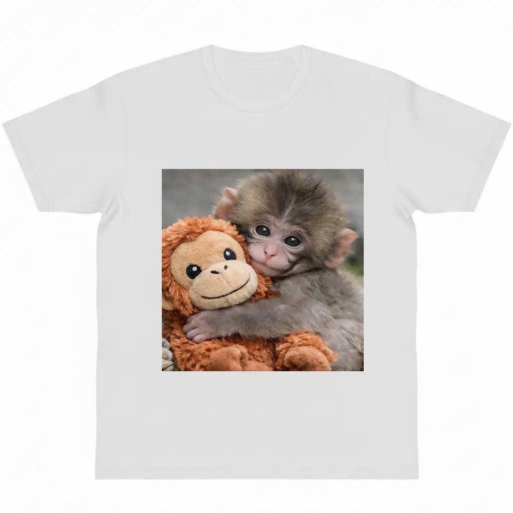 Adorable Baby Monkey Hugging Plush Toy T-Shirt Animal Lover Gift