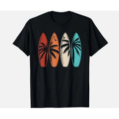 Tropical Hawaiian Surf Pattern T-Shirt Vintage Palm Tree Beach Surfboard T-Shirt