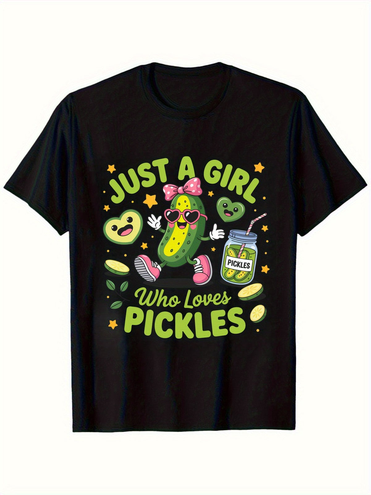Girl Who Loves Pickles Cute Cucumber Cartoon Casual Fun Foodie Gift Unisex Tee