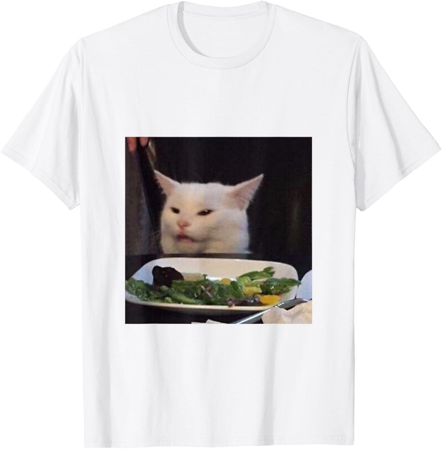 Dinner Table Cat Meme Funny Internet Yelling Confused Gift T-Shirt Small