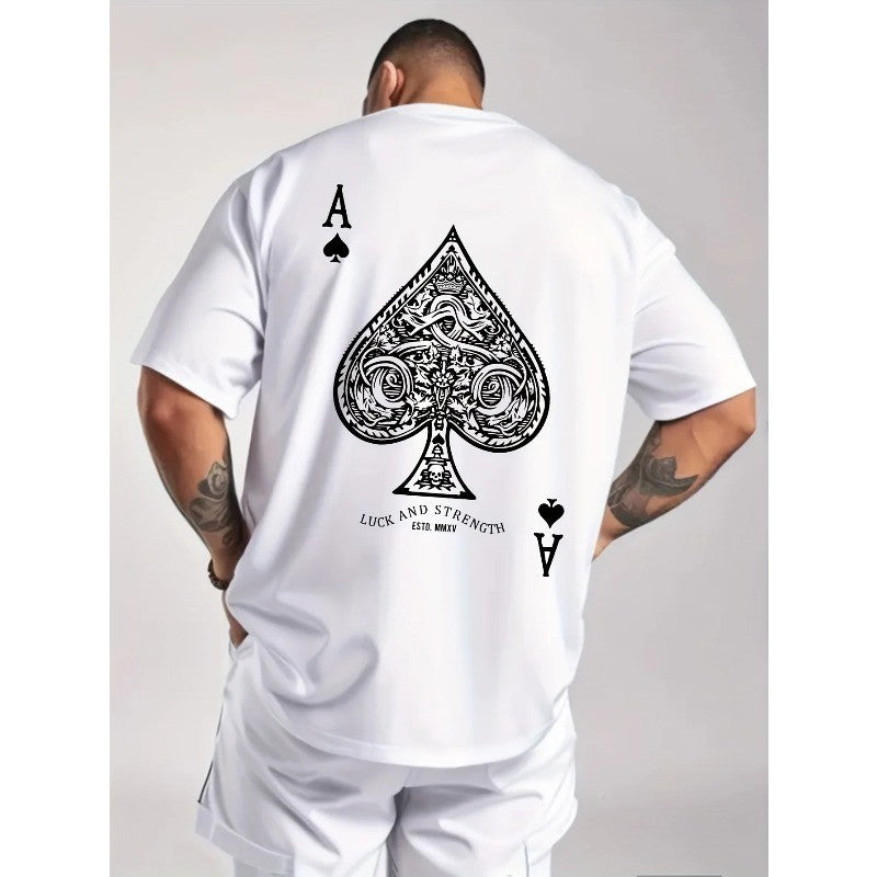 Summer Oversized T-Shirt For Men 100% Cotton Retro Spade Print Casual Tee