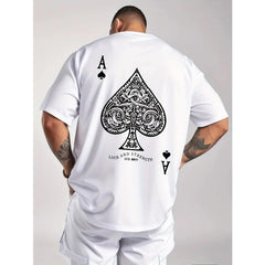 Summer Oversized T-Shirt For Men 100% Cotton Retro Spade Print Casual Tee