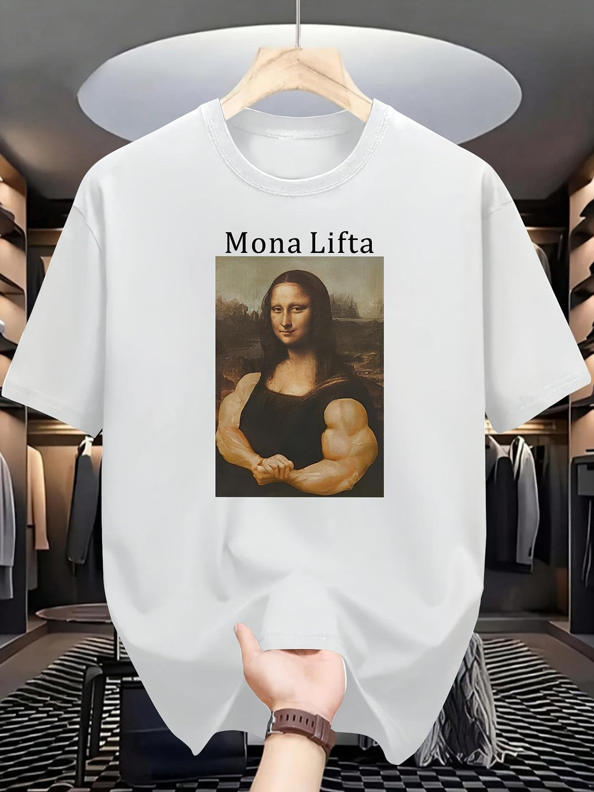 Monalift Funny Mona Lisa Fitness Workout Gym Humor Graphic Unisex Tee