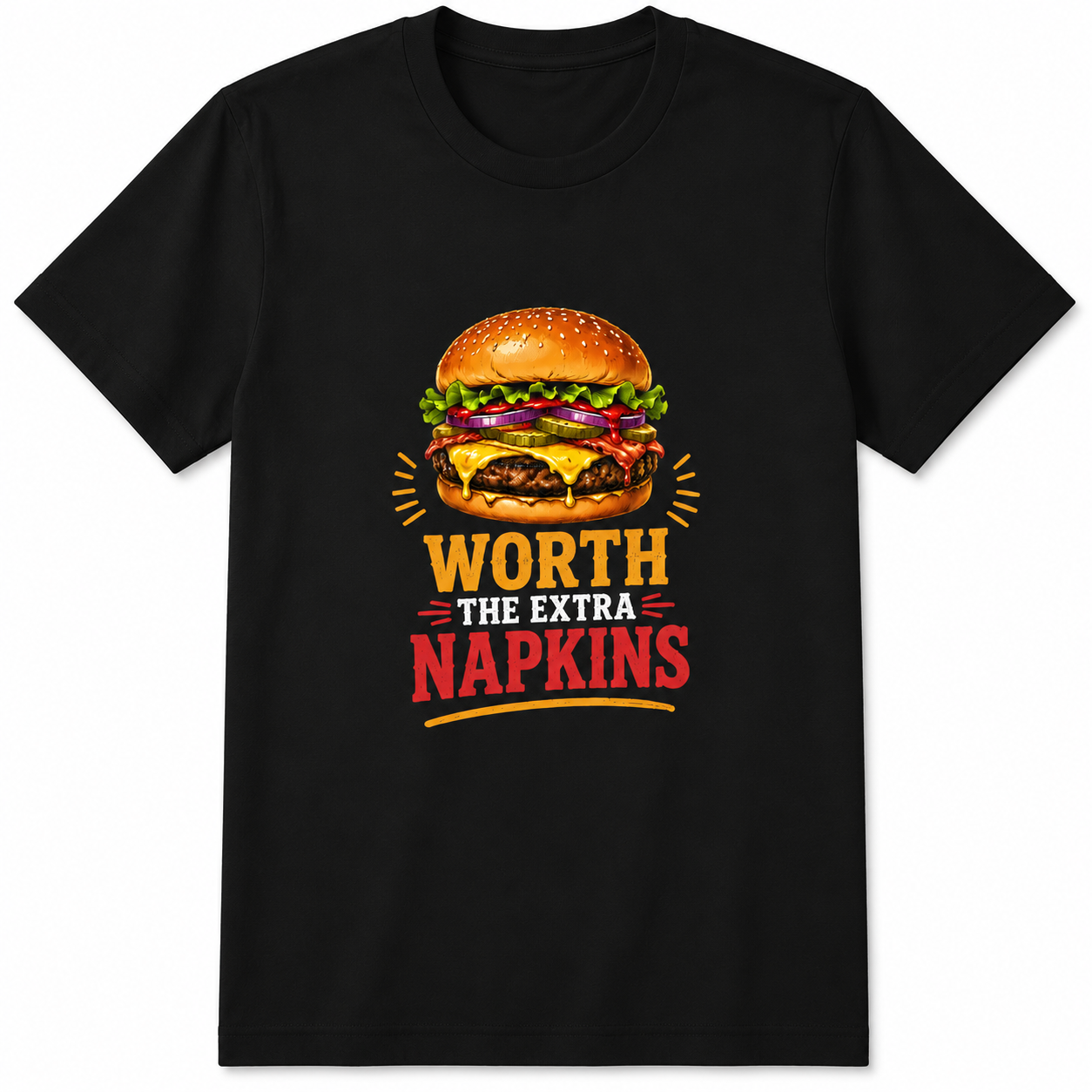 Cheeseburger Worth Extra Napkins Retro Fast Food BBQ Cookout Vintage Unisex Tee