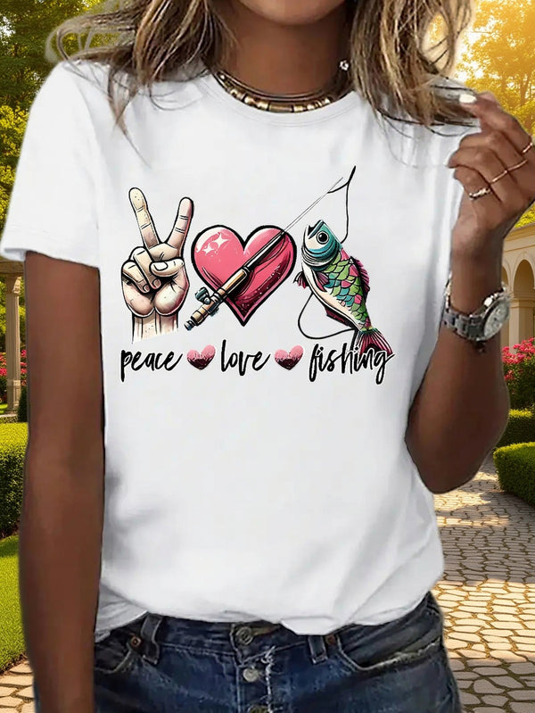 Men's "Peace Love Fishing" Graphic T-Shirt Men's Outdoor Hobby Casual Statement Tee