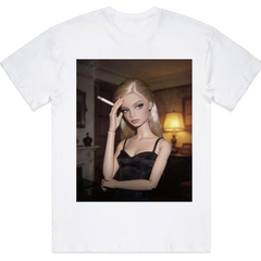 Creepy Blonde Doll Face Graphic T Shirt Vintage Aesthetic Unisex Streetwear Tee