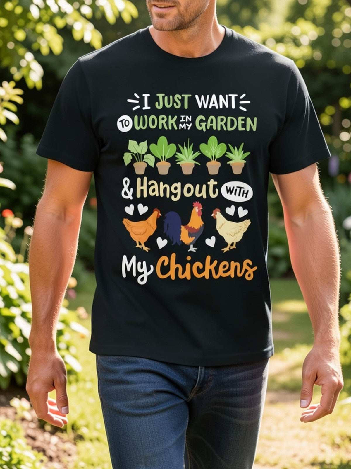 Funny Chicken Lover Work Garden Hangout Gardening Pun Casual Gift Unisex Tee