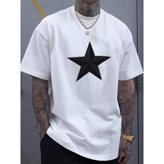 Black Star Graphic T-Shirt - Oversized Unisex Streetwear Tee with Bold Geometric Print, Casual Crewneck Top