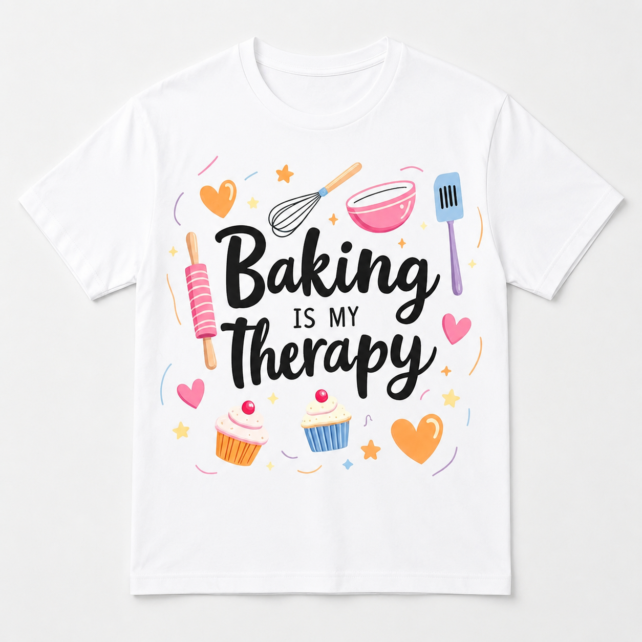 Baking Is My Therapy Cupcake Tools Plus Size Casual Baking Gift Unisex Tee