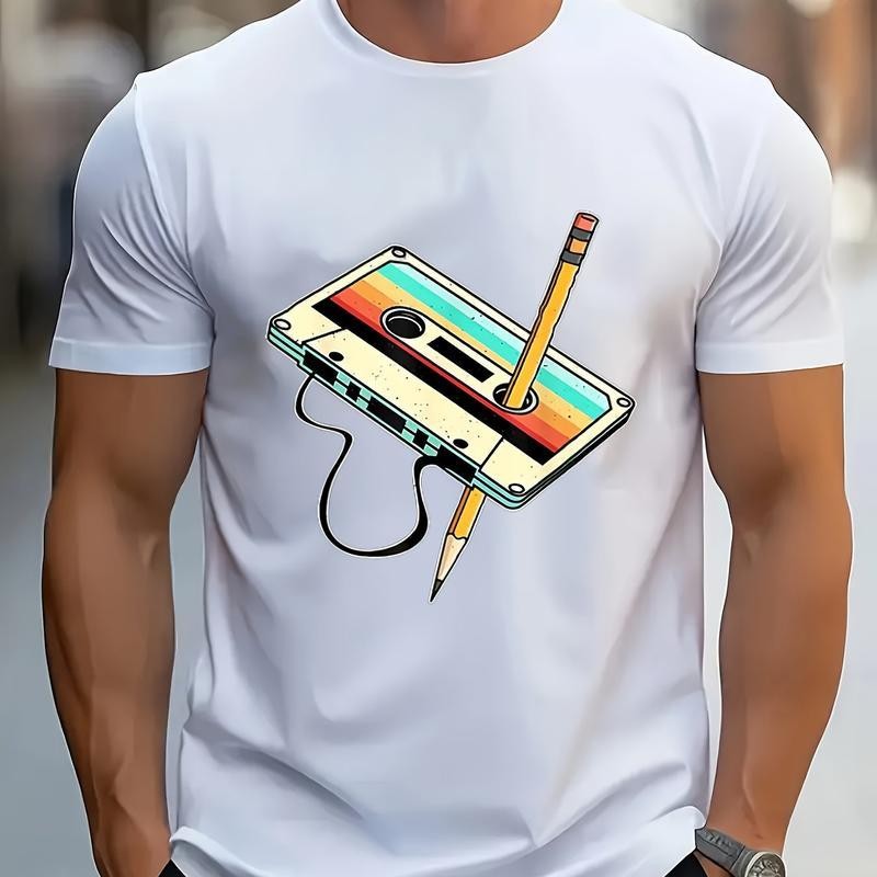Men's Retro Cassette Tape Nostalgic Graphic T-Shirt Men's 80s Music Vintage Inspired Casual Tee