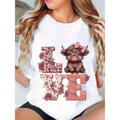 Plus Size Highland Cow Women's Shirt - Cute Cow Print Western Farm T-Shirt