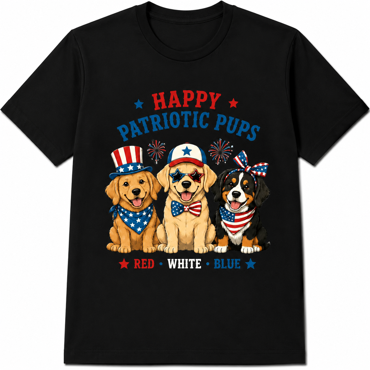 Patriotic Puppy Red White Blue American Flag Dog Lover Summer Trendy Unisex Tee