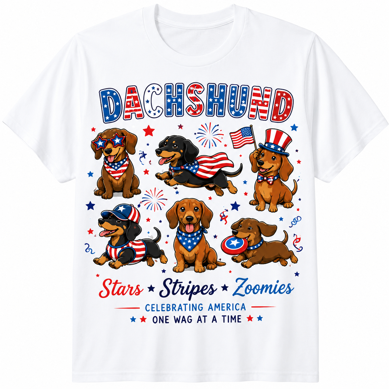Patriotic Dachshund Wiener Dog 4th July Star Stripes USA DogLover Gift UnisexTee