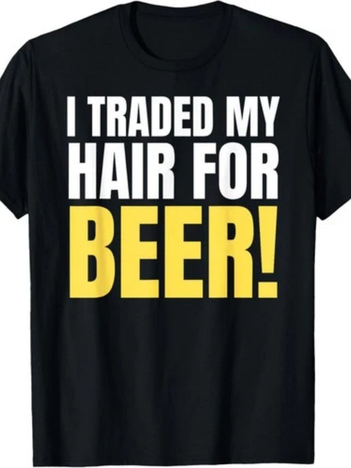 I Traded Hair For Beer Bald Joke Balding Funny Retro Humor Casual Gift UnisexTee