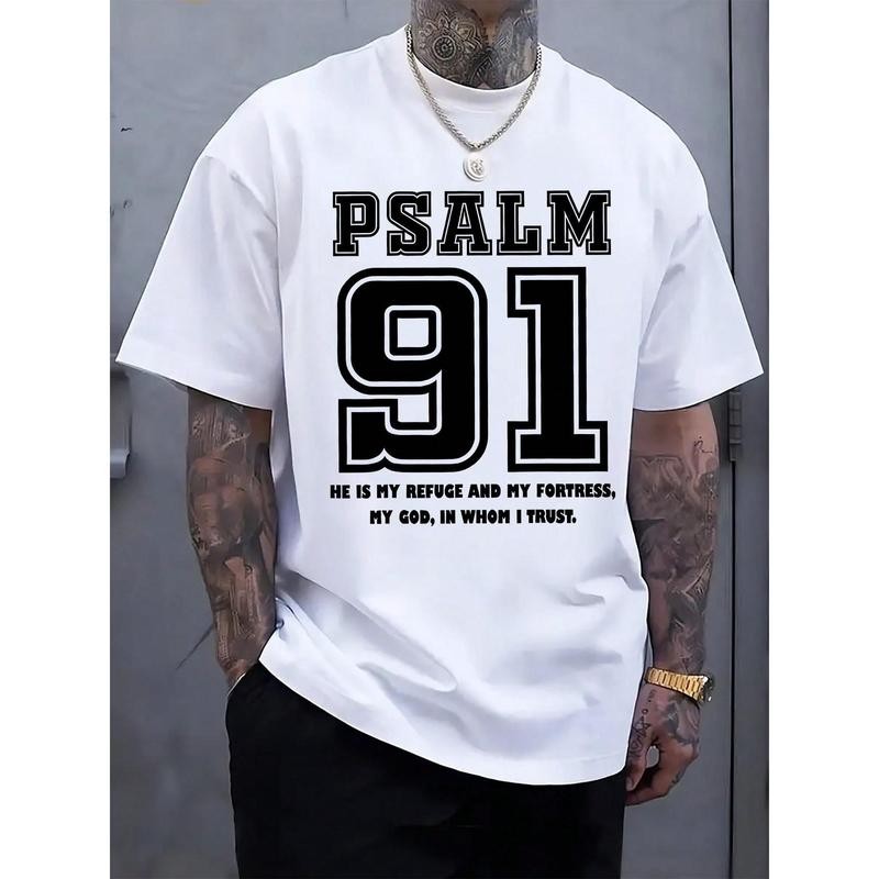 Psalm 91 Religious T-Shirt for Men - Black Inspirational Bible Tee