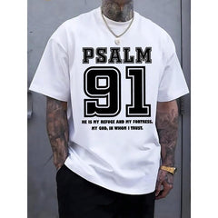 Psalm 91 Religious T-Shirt for Men - Black Inspirational Bible Tee