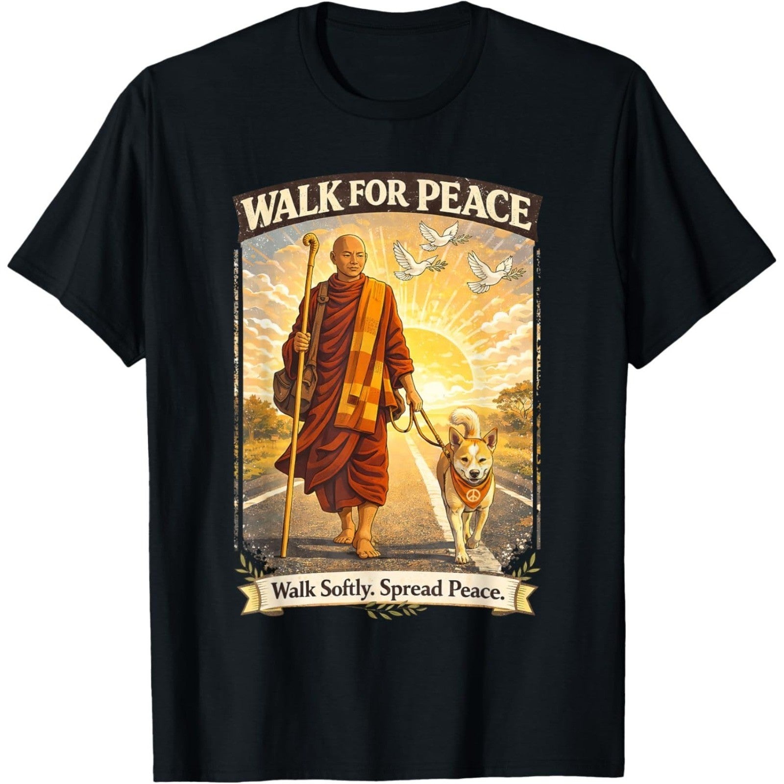 Vintage "Walk Softly, Spread Peace" Inspirational Casual Tee