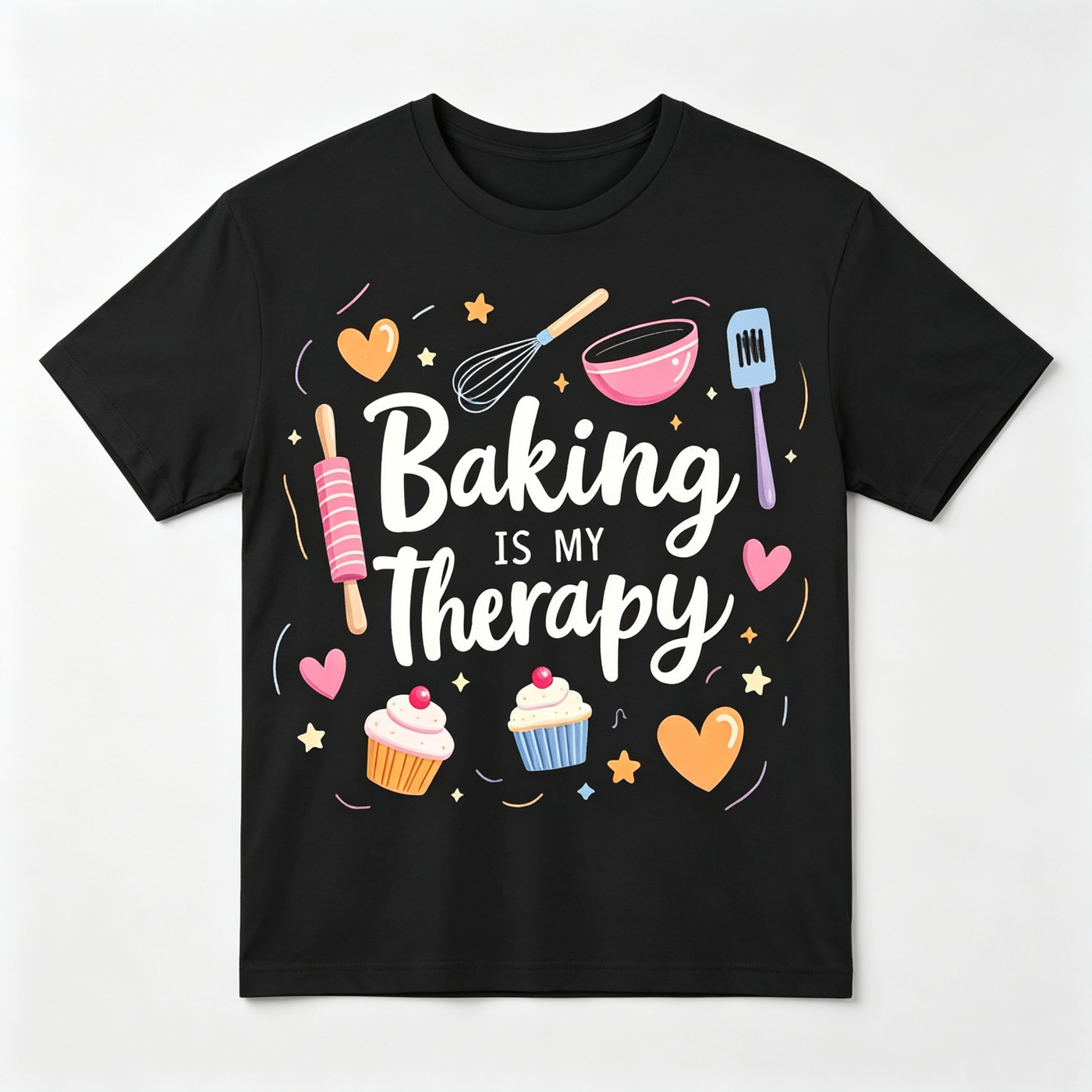 Baking Is My Therapy Cupcake Tools Plus Size Casual Baking Gift Unisex Tee