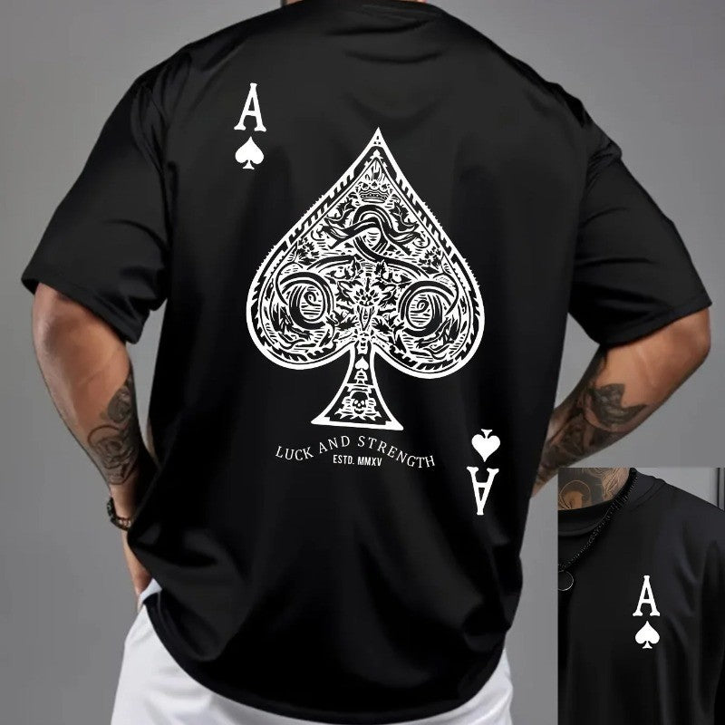 Summer Oversized T-Shirt For Men 100% Cotton Retro Spade Print Casual Tee