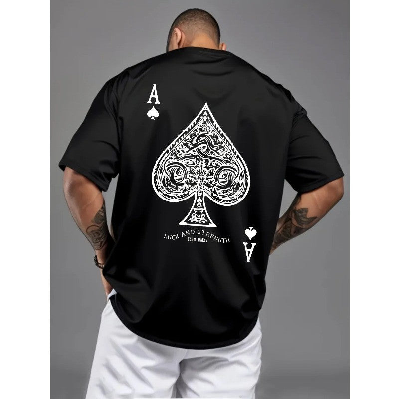 Summer Oversized T-Shirt For Men 100% Cotton Retro Spade Print Casual Tee